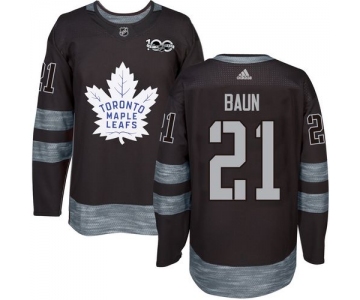 Men's Toronto Maple Leafs #21 Bobby Baun Black 100th Anniversary Stitched NHL 2017 adidas Hockey Jersey