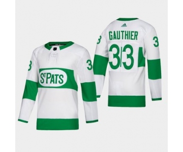 Men's Toronto Maple Leafs #33 Frederik Gauthier St. Pats Road Authentic Player White Jersey