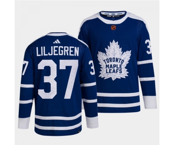 Men's Toronto Maple Leafs Black #37 Timothy Liljegren Blue 2022 Reverse Retro Stitched Jersey