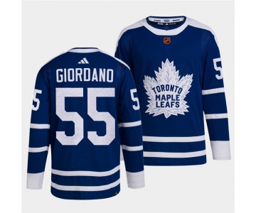 Men's Toronto Maple Leafs Black #55 Mark Giordano Blue 2022 Reverse Retro Stitched Jersey