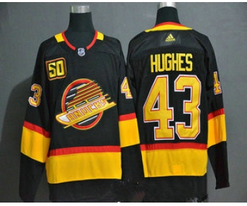 Men's Vancouver Canucks #43 Quinn Hughes Black 50th Season Adidas Stitched NHL Jersey