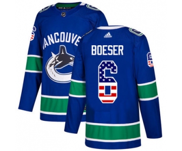 Adidas Canucks #6 Brock Boeser Blue Home Authentic USA Flag Stitched NHL Jersey