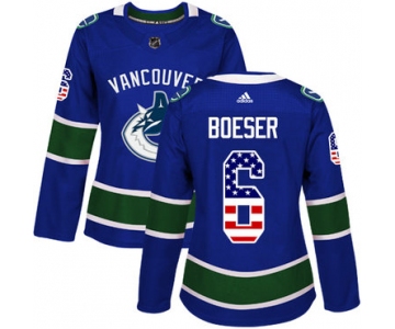 Adidas Vancouver Canucks #6 Brock Boeser Blue Home Authentic USA Flag Women's Stitched NHL Jersey