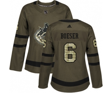 Adidas Vancouver Canucks #6 Brock Boeser Green Salute to Service Women's Stitched NHL Jersey