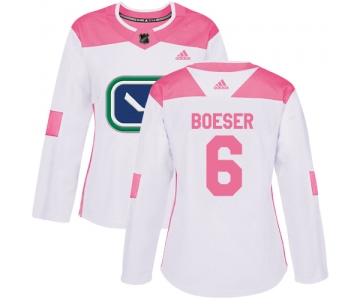 Adidas Vancouver Canucks #6 Brock Boeser White Pink Authentic Fashion Women's Stitched NHL Jersey