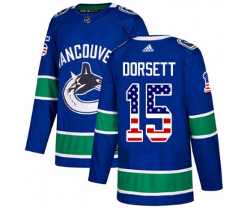 Adidas Canucks #15 Derek Dorsett Blue Home Authentic USA Flag Stitched NHL Jersey
