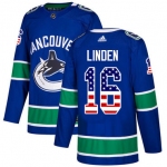 Adidas Canucks #16 Trevor Linden Blue Home Authentic USA Flag Stitched NHL Jersey