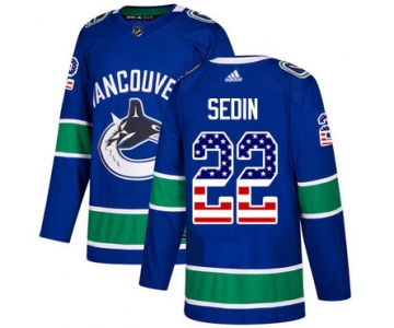 Adidas Canucks #22 Daniel Sedin Blue Home Authentic USA Flag Stitched NHL Jersey