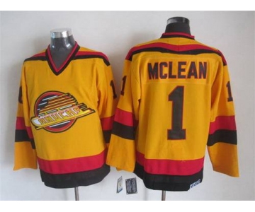 Men's Vancouver Canucks #1 Kirk McLean 1985-86 Yellow CCM Vintage Throwback Jersey