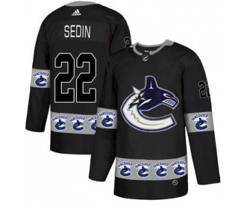 Men's Vancouver Canucks #22 Henrik Daniel Sedin Black Team Logos Fashion Adidas Jersey