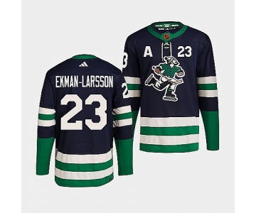 Men's Vancouver Canucks #23 Oliver Ekman-Larsson Navy 2022 Reverse Retro Stitched Jersey