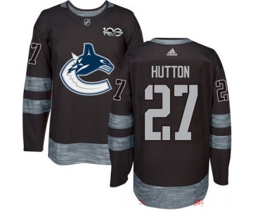 Men's Vancouver Canucks #27 Ben Hutton Black 100th Anniversary Stitched NHL 2017 adidas Hockey Jersey