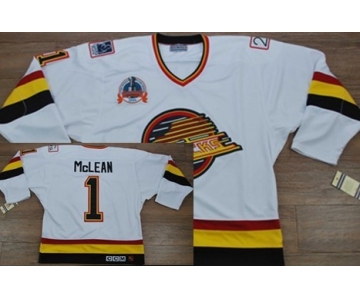 Vancouver Canucks #1 Kirk McLean White Throwback CCM Jersey