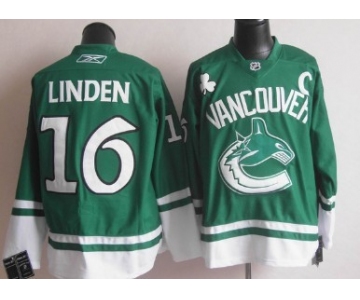 Vancouver Canucks #16 Trevor Linden St. Patrick's Day Green Jersey