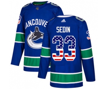 idas Canucks #33 Henrik Sedin Blue Home Authentic USA Flag Stitched NHL Jersey