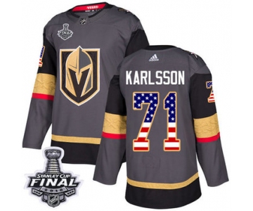 Adidas Golden Knights #71 William Karlsson Grey Home Authentic USA Flag 2018 Stanley Cup Final Stitched NHL Jersey