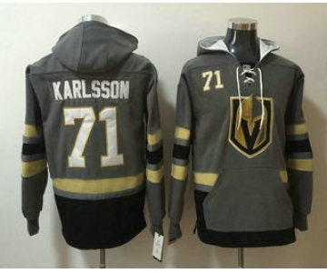 Men's Vegas Golden Knights #71 William Karlsson Gray Stitched NHL Old Time Hockey Pullover Hoodie