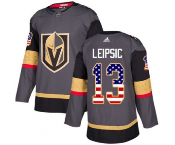 Adidas Golden Knights #13 Brendan Leipsic Grey Home Authentic USA Flag Stitched NHL Jersey