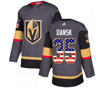 Adidas Golden Knights #35 Oscar Dansk Grey Home Authentic USA Flag Stitched NHL Jersey