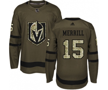 Adidas Vegas Golden Knights #15 Men's Jon Merrill Premier Green Salute To Service NHL Jersey