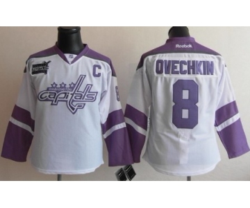 Washington Capitals #8 Alexander Ovechkin White Womens Fights Cancer Jersey