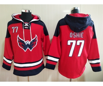 Men's Washington Capitals #77 TJ Oshie Red Ageless Must Have Lace Up Pullover Hoodie