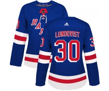 Adidas New York Rangers #30 Henrik Lundqvist Royal Blue Home Authentic Women's Stitched NHL Jersey