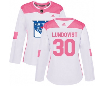 Adidas New York Rangers #30 Henrik Lundqvist White Pink Authentic Fashion Women's Stitched NHL Jersey