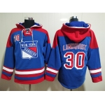 Men's New York Rangers #30 Henrik Lundqvist Blue Ageless Must Have Lace Up Pullover Hoodie