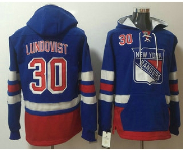 Men's New York Rangers #30 Henrik Lundqvist Royal Blue Pocket Stitched NHL Old Time Hockey Pullover Hoodie