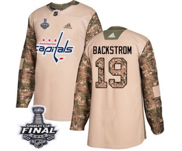 Adidas Capitals #19 Nicklas Backstrom Camo Authentic 2017 Veterans Day 2018 Stanley Cup Final Stitched NHL Jersey