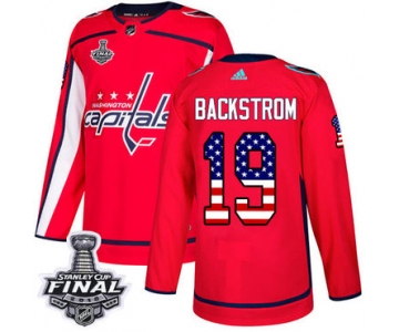 Adidas Capitals #19 Nicklas Backstrom Red Home Authentic USA Flag 2018 Stanley Cup Final Stitched NHL Jersey