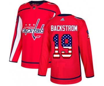 Adidas Capitals #19 Nicklas Backstrom Red Home Authentic USA Flag Stitched NHL Jersey