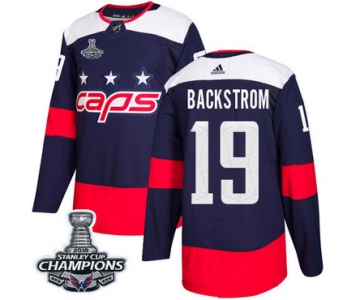 Adidas Washington Capitals #19 Nicklas Backstrom Navy Authentic 2018 Stadium Series Stanley Cup Final Champions Stitched NHL Jersey