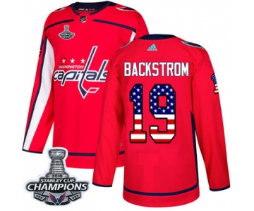 Adidas Washington Capitals #19 Nicklas Backstrom Red Home Authentic USA Flag Stanley Cup Final Champions Stitched NHL Jersey