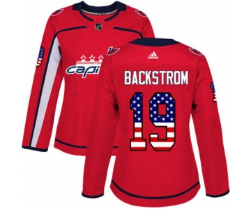 Adidas Washington Capitals #19 Nicklas Backstrom Red Home Authentic USA Flag Women's Stitched NHL Jersey