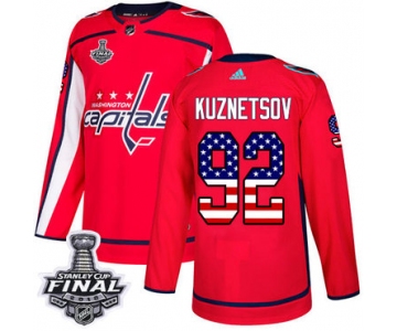 Adidas Capitals #92 Evgeny Kuznetsov Red Home Authentic USA Flag 2018 Stanley Cup Final Stitched NHL Jersey