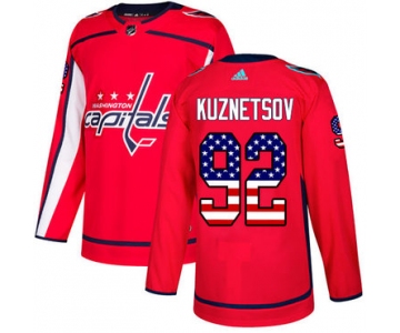 Adidas Capitals #92 Evgeny Kuznetsov Red Home Authentic USA Flag Stitched NHL Jersey