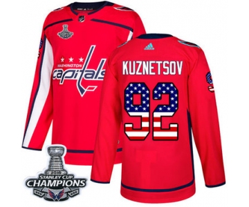 Adidas Washington Capitals #92 Evgeny Kuznetsov Red Home Authentic USA Flag Stanley Cup Final Champions Stitched NHL Jersey