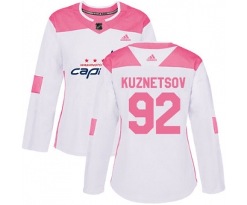 Adidas Washington Capitals #92 Evgeny Kuznetsov White Pink Authentic Fashion Women's Stitched NHL Jersey