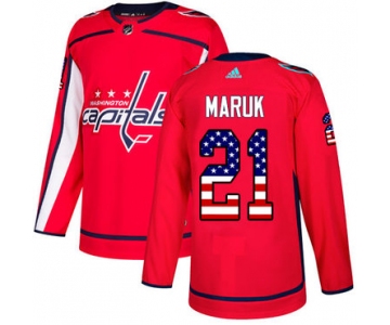 Adidas Capitals #21 Dennis Maruk Red Home Authentic USA Flag Stitched NHL Jersey