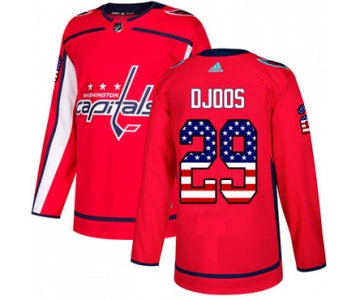 Adidas Capitals #29 Christian Djoos Red Home Authentic USA Flag Stitched NHL Jersey