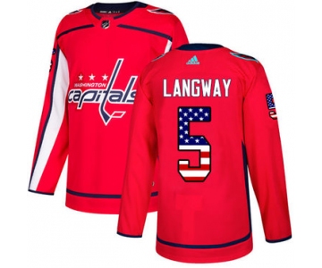 Adidas Capitals #5 Rod Langway Red Home Authentic USA Flag Stitched NHL Jersey