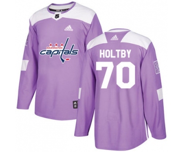 Adidas Capitals #70 Braden Holtby Purple Authentic Fights Cancer Stitched NHL Jersey