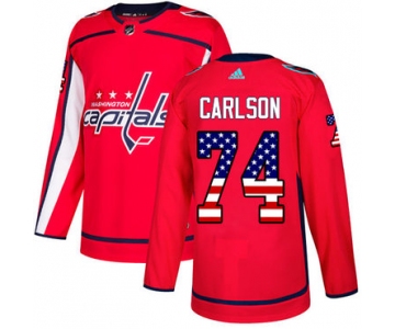 Adidas Capitals #74 John Carlson Red Home Authentic USA Flag Stitched NHL Jersey