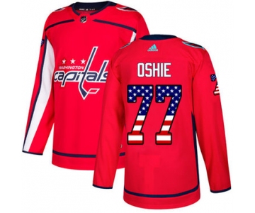 Adidas Capitals #77 T.J. Oshie Red Home Authentic USA Flag Stitched NHL Jersey