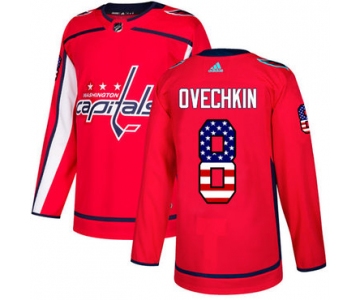 Adidas Capitals #8 Alex Ovechkin Red Home Authentic USA Flag Stitched NHL Jersey