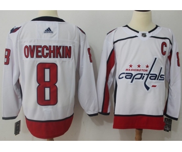 Adidas Capitals #8 Alex Ovechkin White Road Authentic Stitched NHL Jersey