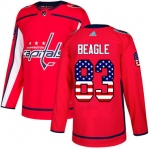 Adidas Capitals #83 Jay Beagle Red Home Authentic USA Flag Stitched NHL Jersey