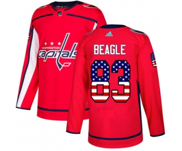 Adidas Capitals #83 Jay Beagle Red Home Authentic USA Flag Stitched NHL Jersey